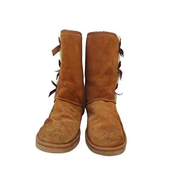 Koolaburra by UGG Women’s 7.5 Chestnut Bailey Bow Boots Suede Shearling - Picture 2 of 7